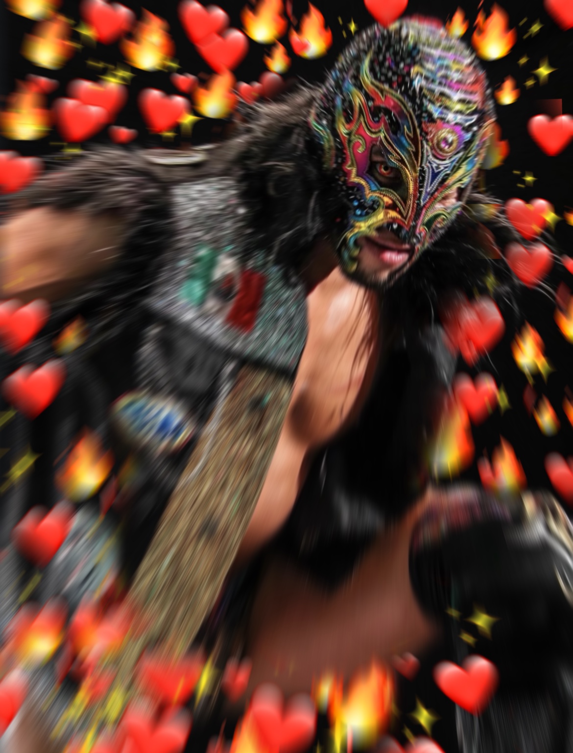 Titán with hearts all around him