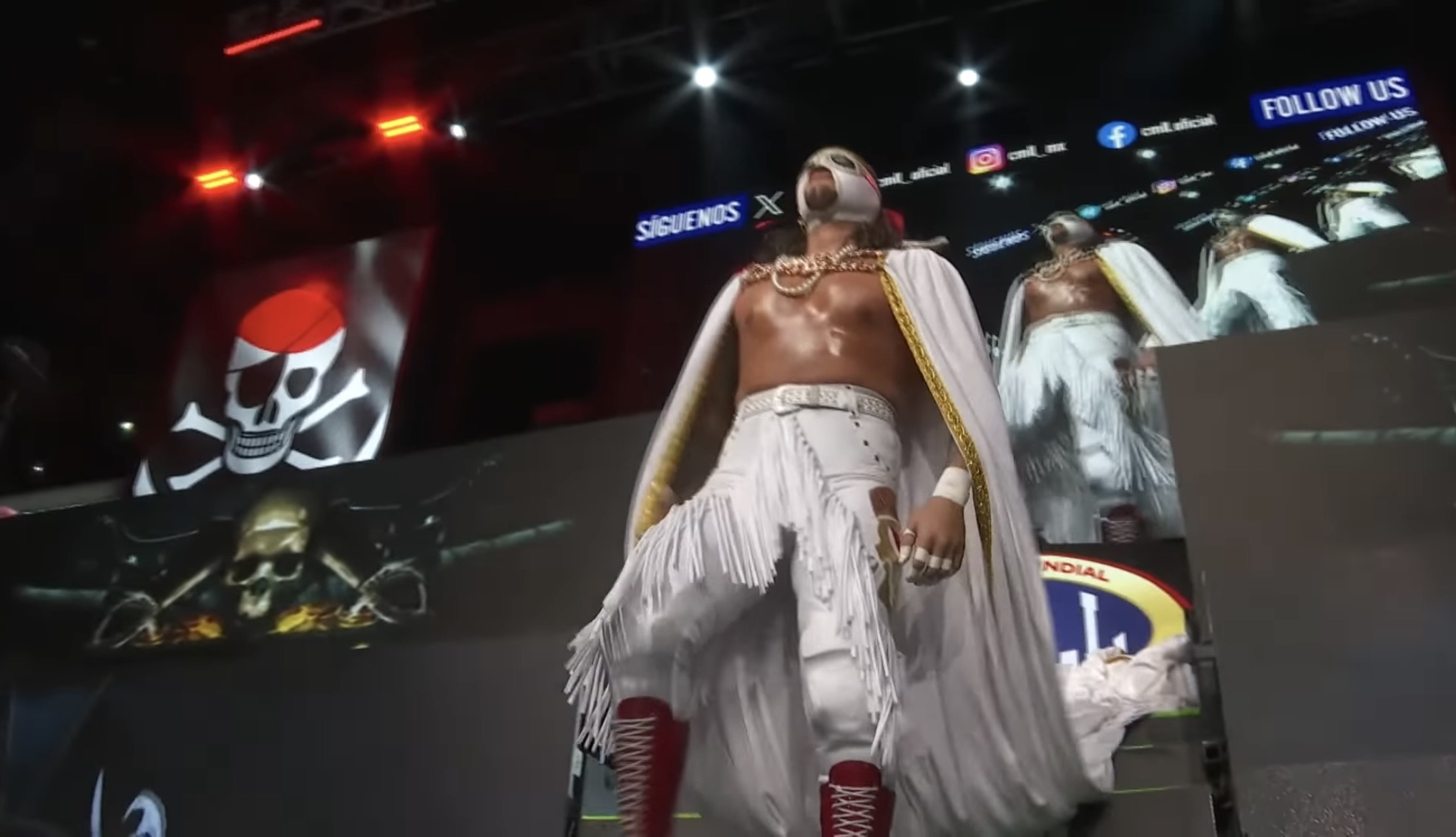 zandokan jr. with fucking massive white cape and pearl necklace with fringed pants 