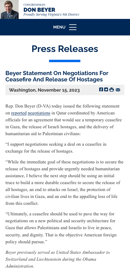 Don Beyer press release