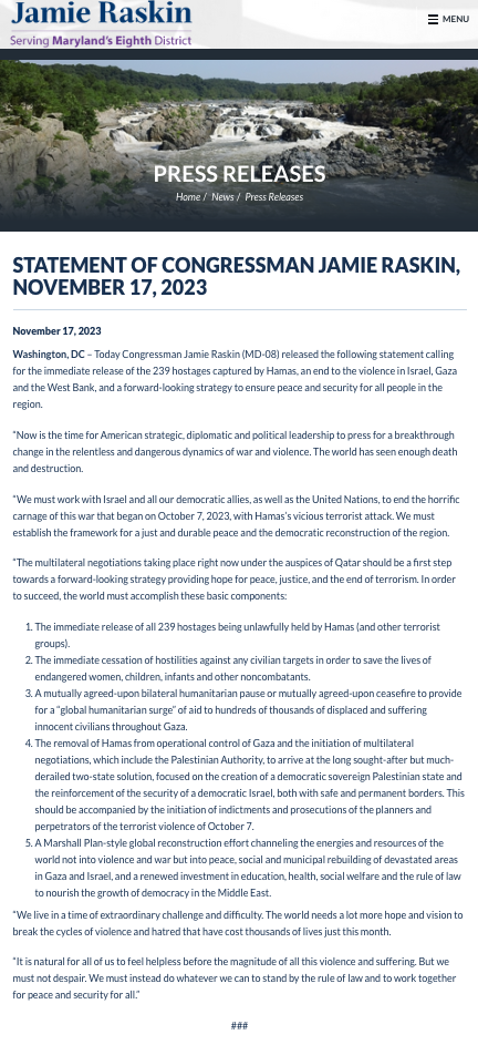 Jamie Raskin press release