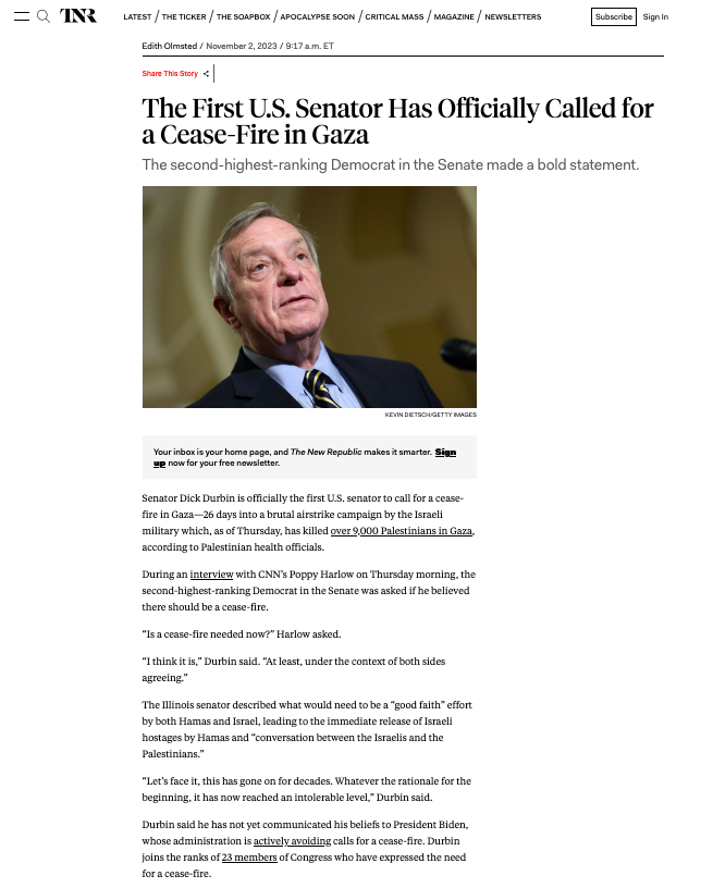 The New Republic reporting on Durbin