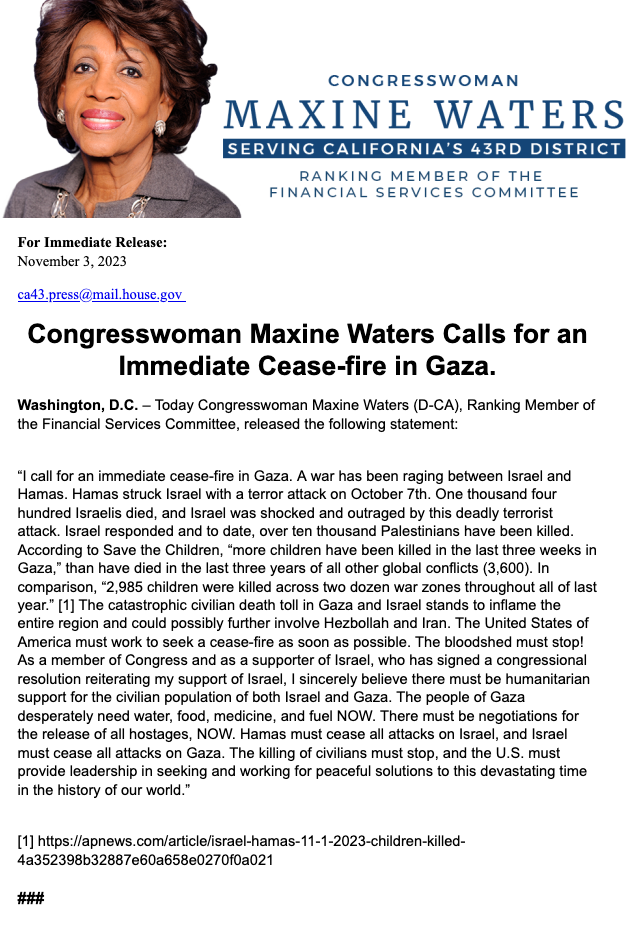 Maxine Waters press release