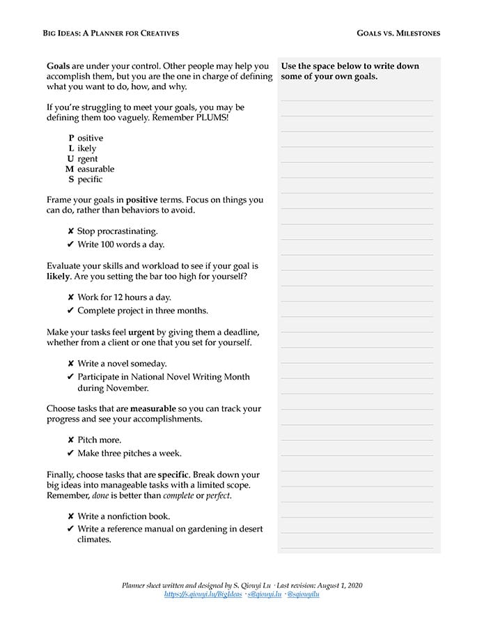 Goals vs. Milestones (pg. 1)
