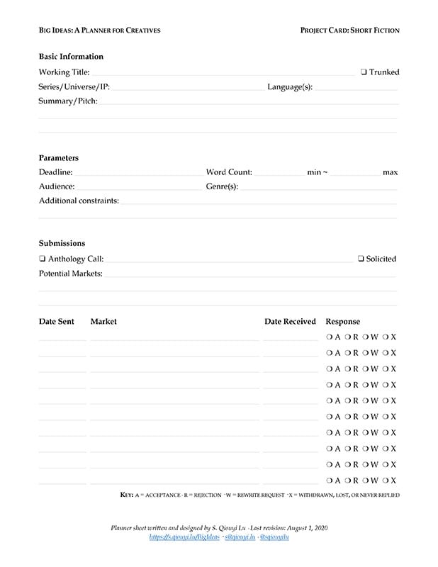 Project Card - Short Fiction (pg. 1)