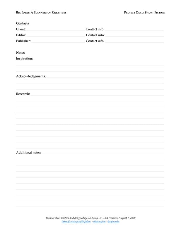 Project Card - Short Fiction (pg. 2)