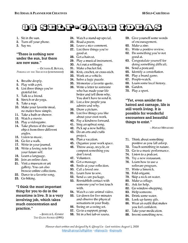 88 Self-Care Ideas